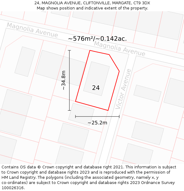 24, MAGNOLIA AVENUE, CLIFTONVILLE, MARGATE, CT9 3DX: Plot and title map