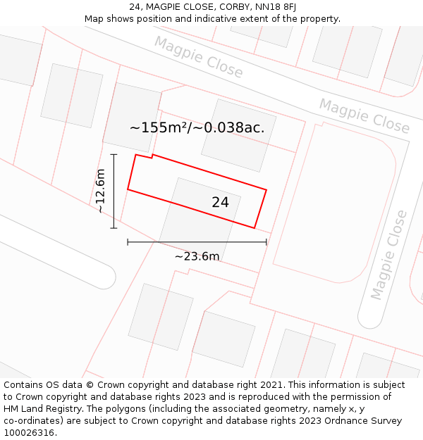 24, MAGPIE CLOSE, CORBY, NN18 8FJ: Plot and title map