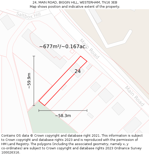 24, MAIN ROAD, BIGGIN HILL, WESTERHAM, TN16 3EB: Plot and title map