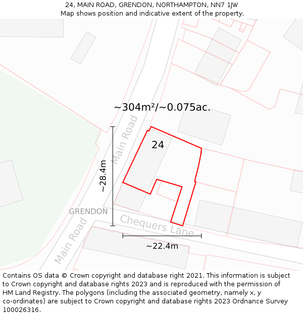 24, MAIN ROAD, GRENDON, NORTHAMPTON, NN7 1JW: Plot and title map