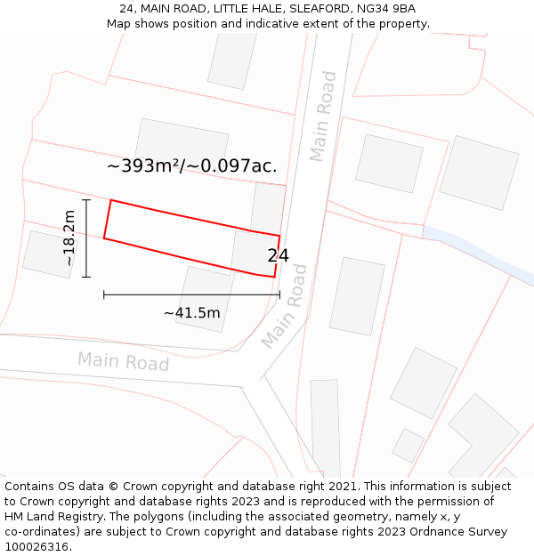 24, MAIN ROAD, LITTLE HALE, SLEAFORD, NG34 9BA: Plot and title map