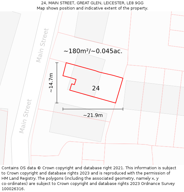 24, MAIN STREET, GREAT GLEN, LEICESTER, LE8 9GG: Plot and title map