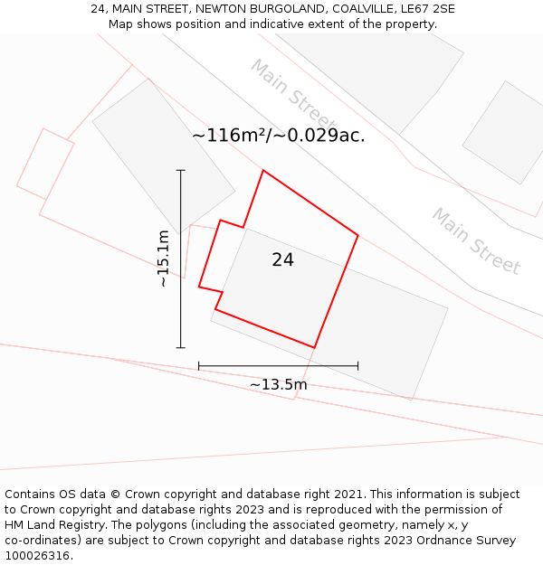 24, MAIN STREET, NEWTON BURGOLAND, COALVILLE, LE67 2SE: Plot and title map