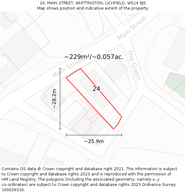 24, MAIN STREET, WHITTINGTON, LICHFIELD, WS14 9JS: Plot and title map