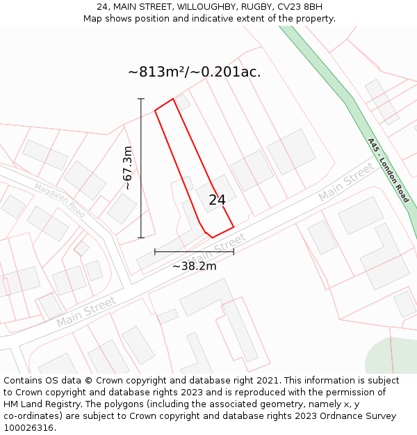 24, MAIN STREET, WILLOUGHBY, RUGBY, CV23 8BH: Plot and title map