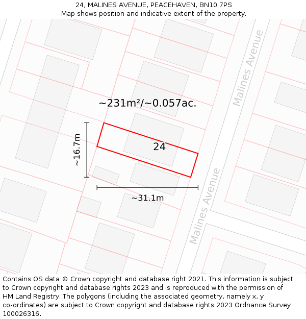 24, MALINES AVENUE, PEACEHAVEN, BN10 7PS: Plot and title map