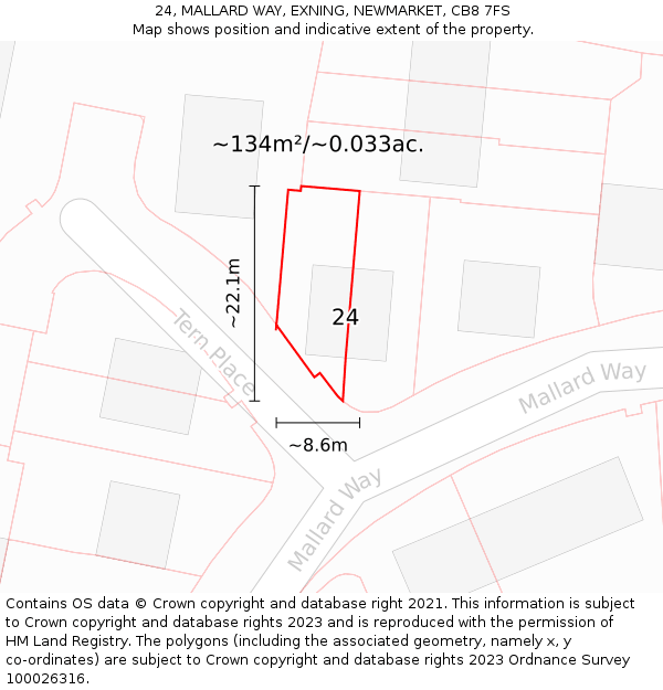 24, MALLARD WAY, EXNING, NEWMARKET, CB8 7FS: Plot and title map