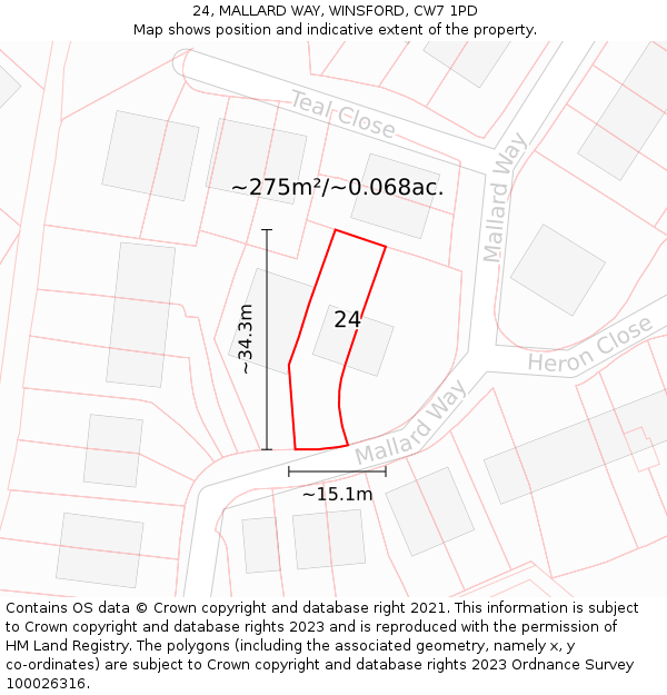 24, MALLARD WAY, WINSFORD, CW7 1PD: Plot and title map