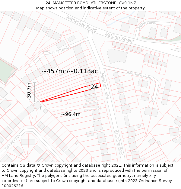 24, MANCETTER ROAD, ATHERSTONE, CV9 1NZ: Plot and title map