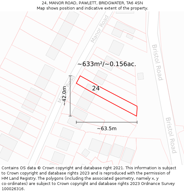 24, MANOR ROAD, PAWLETT, BRIDGWATER, TA6 4SN: Plot and title map