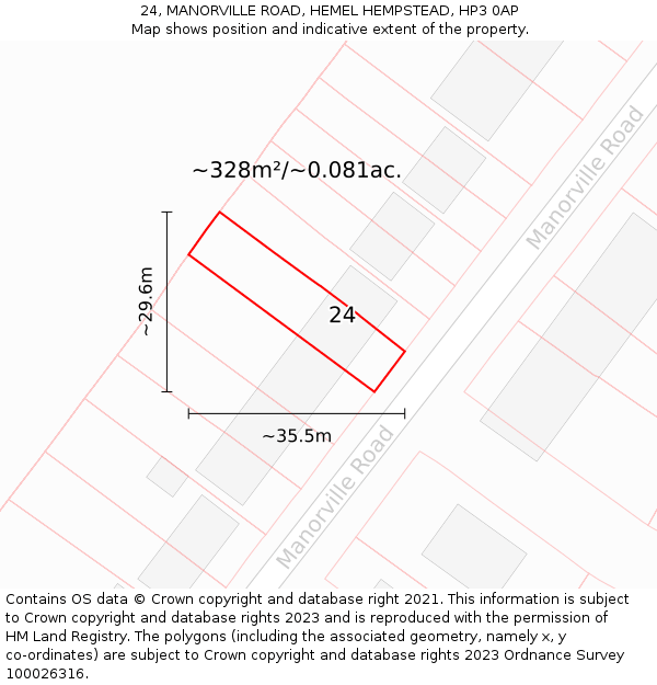 24, MANORVILLE ROAD, HEMEL HEMPSTEAD, HP3 0AP: Plot and title map