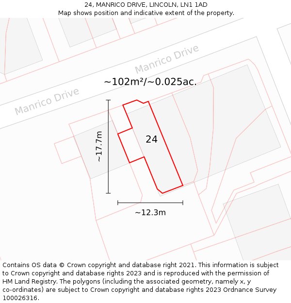 24, MANRICO DRIVE, LINCOLN, LN1 1AD: Plot and title map