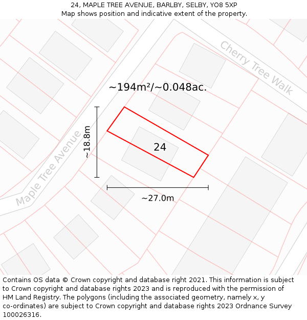 24, MAPLE TREE AVENUE, BARLBY, SELBY, YO8 5XP: Plot and title map