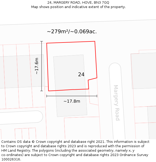 24, MARGERY ROAD, HOVE, BN3 7GQ: Plot and title map