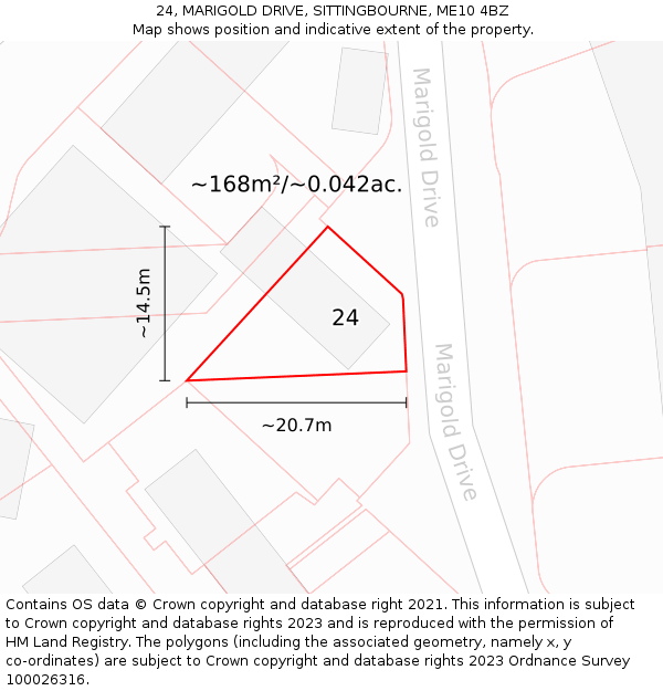 24, MARIGOLD DRIVE, SITTINGBOURNE, ME10 4BZ: Plot and title map