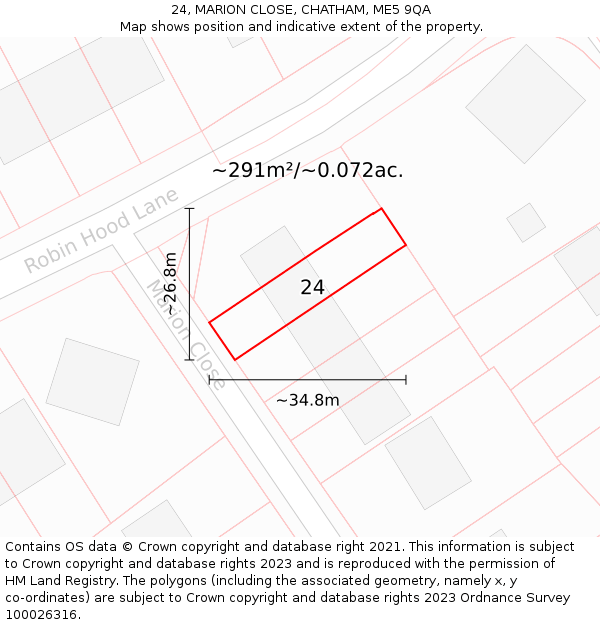 24, MARION CLOSE, CHATHAM, ME5 9QA: Plot and title map