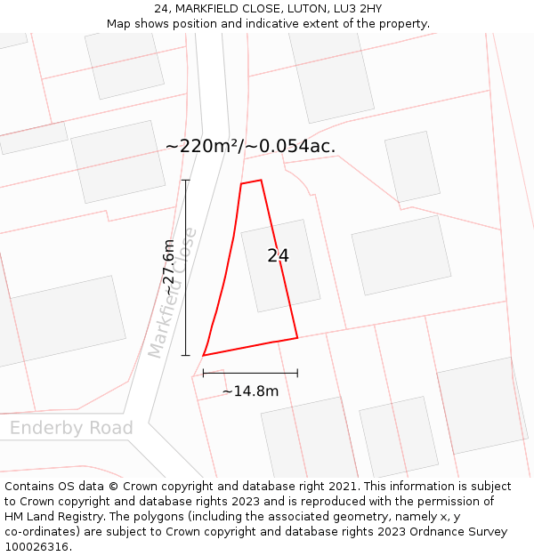 24, MARKFIELD CLOSE, LUTON, LU3 2HY: Plot and title map