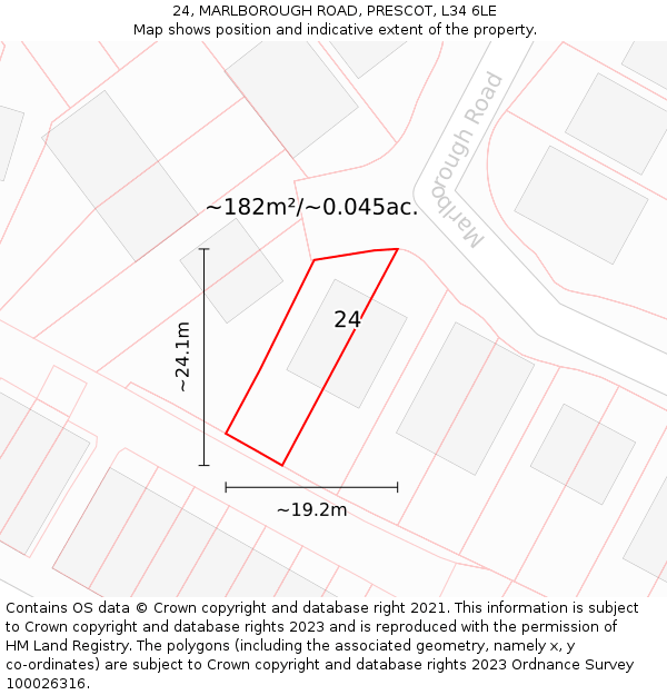 24, MARLBOROUGH ROAD, PRESCOT, L34 6LE: Plot and title map