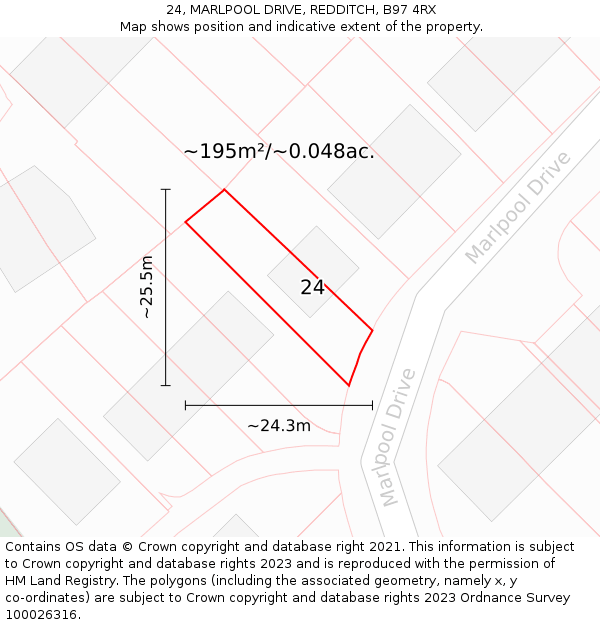 24, MARLPOOL DRIVE, REDDITCH, B97 4RX: Plot and title map