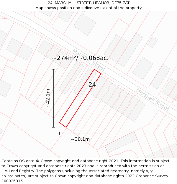 24, MARSHALL STREET, HEANOR, DE75 7AT: Plot and title map