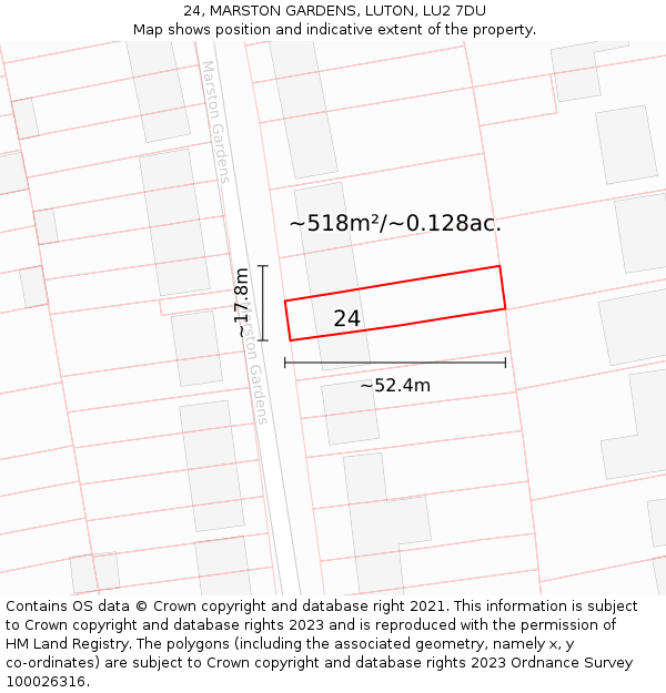 24, MARSTON GARDENS, LUTON, LU2 7DU: Plot and title map