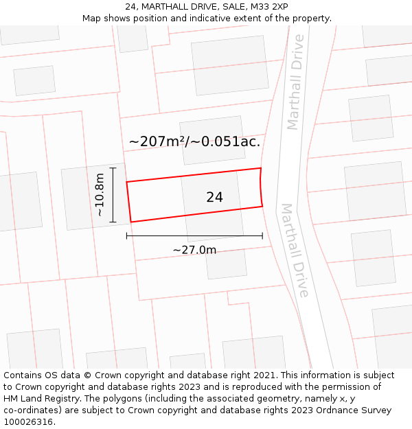 24, MARTHALL DRIVE, SALE, M33 2XP: Plot and title map