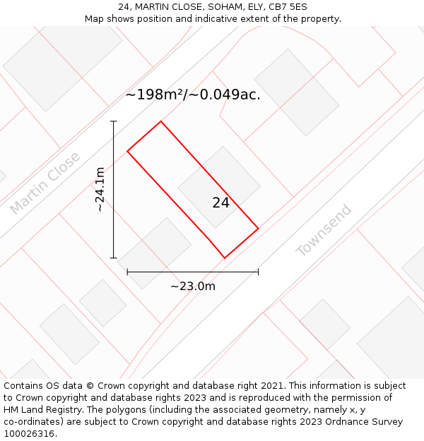 24, MARTIN CLOSE, SOHAM, ELY, CB7 5ES: Plot and title map