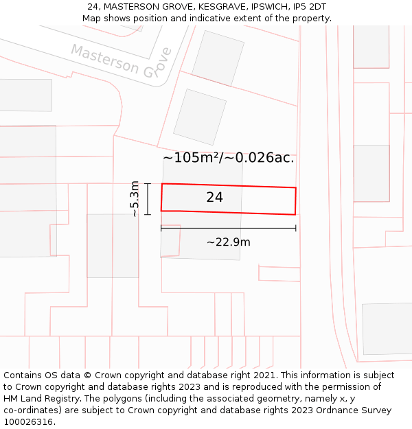 24, MASTERSON GROVE, KESGRAVE, IPSWICH, IP5 2DT: Plot and title map