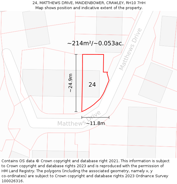 24, MATTHEWS DRIVE, MAIDENBOWER, CRAWLEY, RH10 7HH: Plot and title map