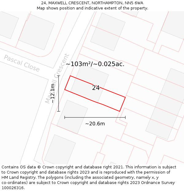 24, MAXWELL CRESCENT, NORTHAMPTON, NN5 6WA: Plot and title map