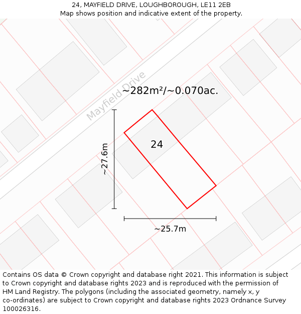 24, MAYFIELD DRIVE, LOUGHBOROUGH, LE11 2EB: Plot and title map