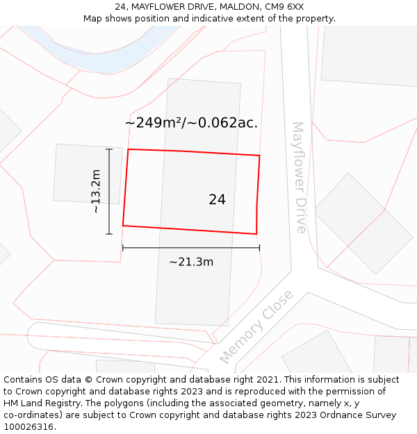 24, MAYFLOWER DRIVE, MALDON, CM9 6XX: Plot and title map