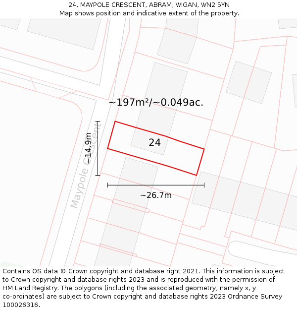 24, MAYPOLE CRESCENT, ABRAM, WIGAN, WN2 5YN: Plot and title map