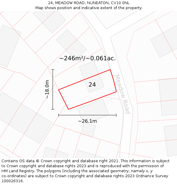 24, MEADOW ROAD, NUNEATON, CV10 0NL: Plot and title map