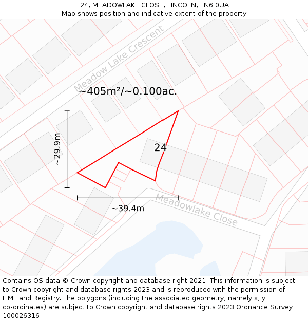24, MEADOWLAKE CLOSE, LINCOLN, LN6 0UA: Plot and title map