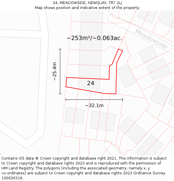 24, MEADOWSIDE, NEWQUAY, TR7 2LJ: Plot and title map