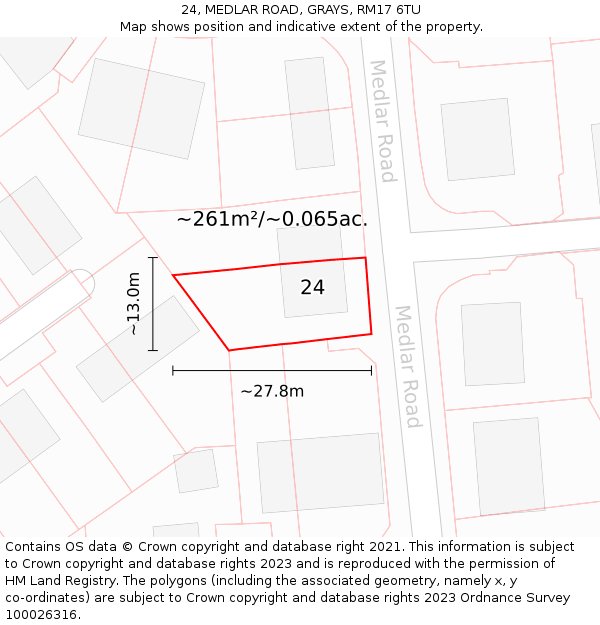 24, MEDLAR ROAD, GRAYS, RM17 6TU: Plot and title map