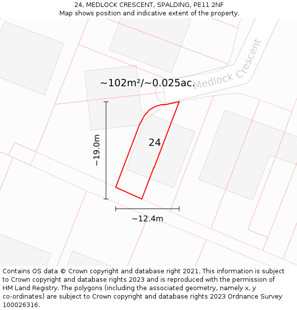 24, MEDLOCK CRESCENT, SPALDING, PE11 2NF: Plot and title map