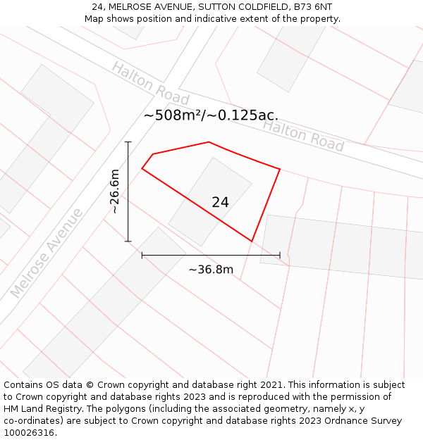 24, MELROSE AVENUE, SUTTON COLDFIELD, B73 6NT: Plot and title map