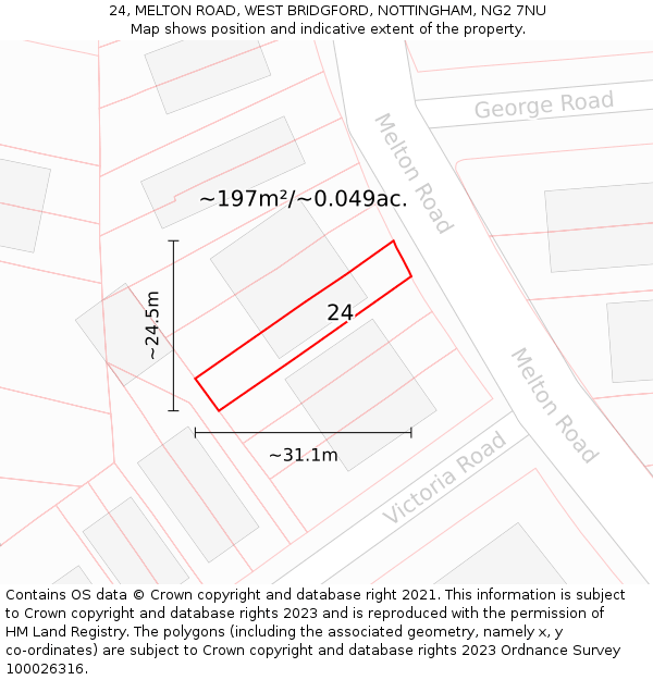 24, MELTON ROAD, WEST BRIDGFORD, NOTTINGHAM, NG2 7NU: Plot and title map