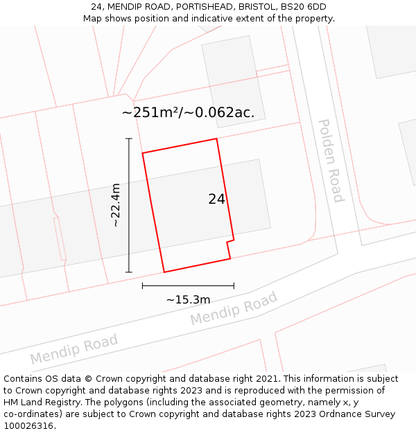 24, MENDIP ROAD, PORTISHEAD, BRISTOL, BS20 6DD: Plot and title map