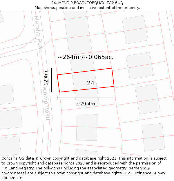 24, MENDIP ROAD, TORQUAY, TQ2 6UQ: Plot and title map