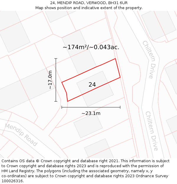 24, MENDIP ROAD, VERWOOD, BH31 6UR: Plot and title map