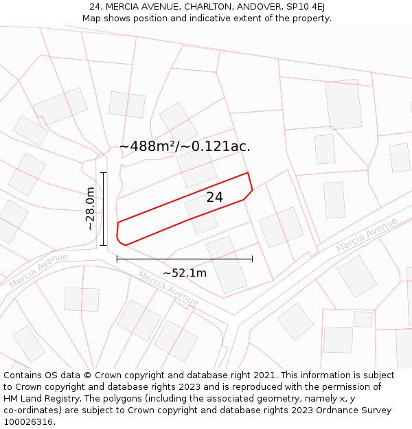 24, MERCIA AVENUE, CHARLTON, ANDOVER, SP10 4EJ: Plot and title map