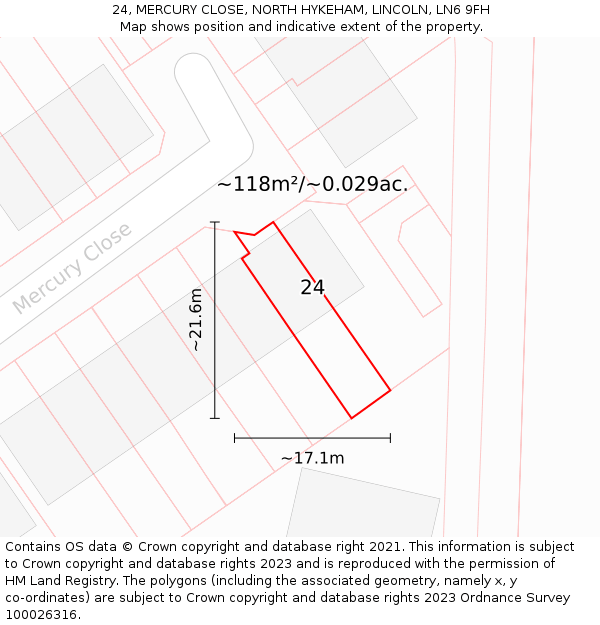 24, MERCURY CLOSE, NORTH HYKEHAM, LINCOLN, LN6 9FH: Plot and title map