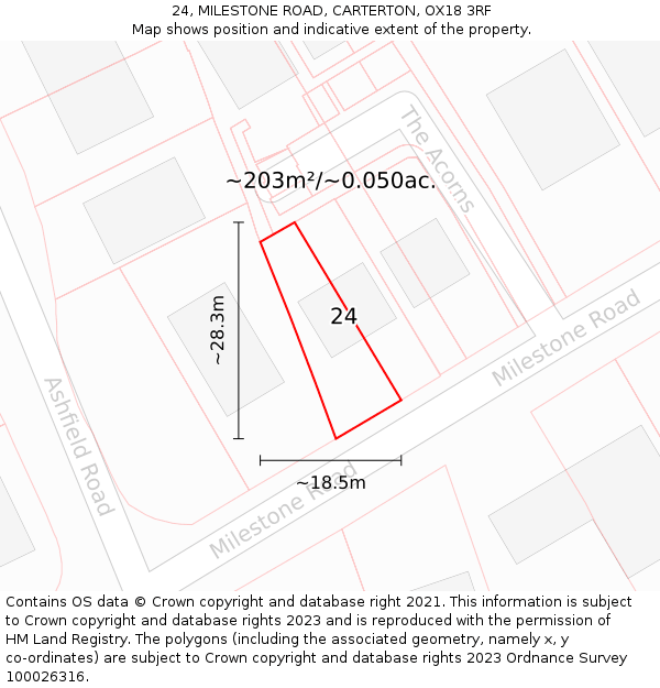 24, MILESTONE ROAD, CARTERTON, OX18 3RF: Plot and title map