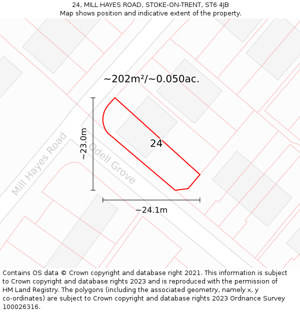 24, MILL HAYES ROAD, STOKE-ON-TRENT, ST6 4JB: Plot and title map