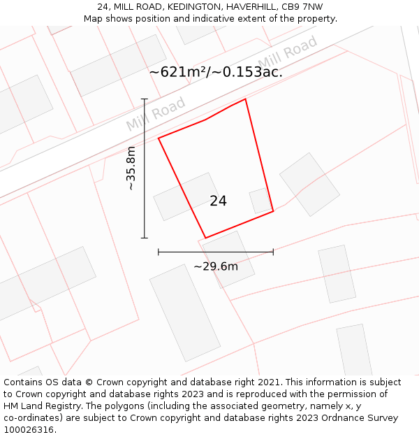 24, MILL ROAD, KEDINGTON, HAVERHILL, CB9 7NW: Plot and title map