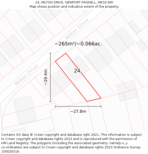 24, MILTON DRIVE, NEWPORT PAGNELL, MK16 9AY: Plot and title map