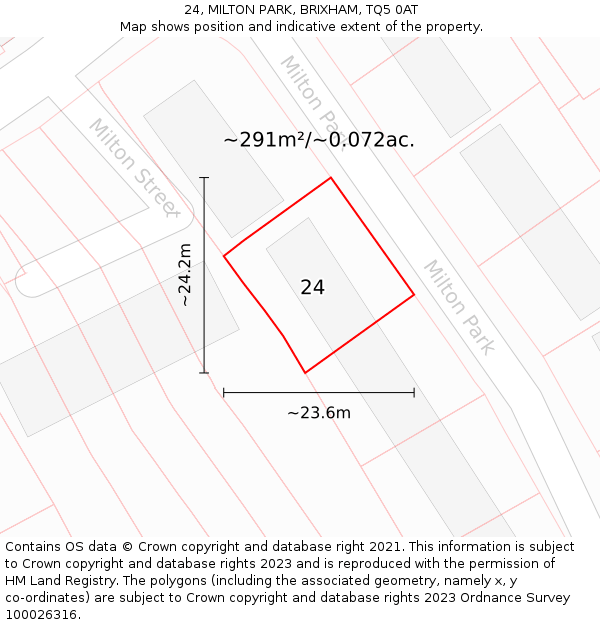 24, MILTON PARK, BRIXHAM, TQ5 0AT: Plot and title map